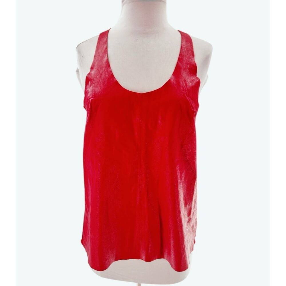 NWOT PJK  Patterson J Kincaid leather and silk tank top red sz XS